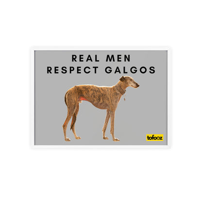 Real Men Respect Galgos Brindle Poster with Wooden Frame, Horizontal - Various Sizes