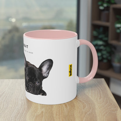 Just Wait Caffeine Black French Bulldog Puppy Two-Tone Coffee Mug, 325ml - White