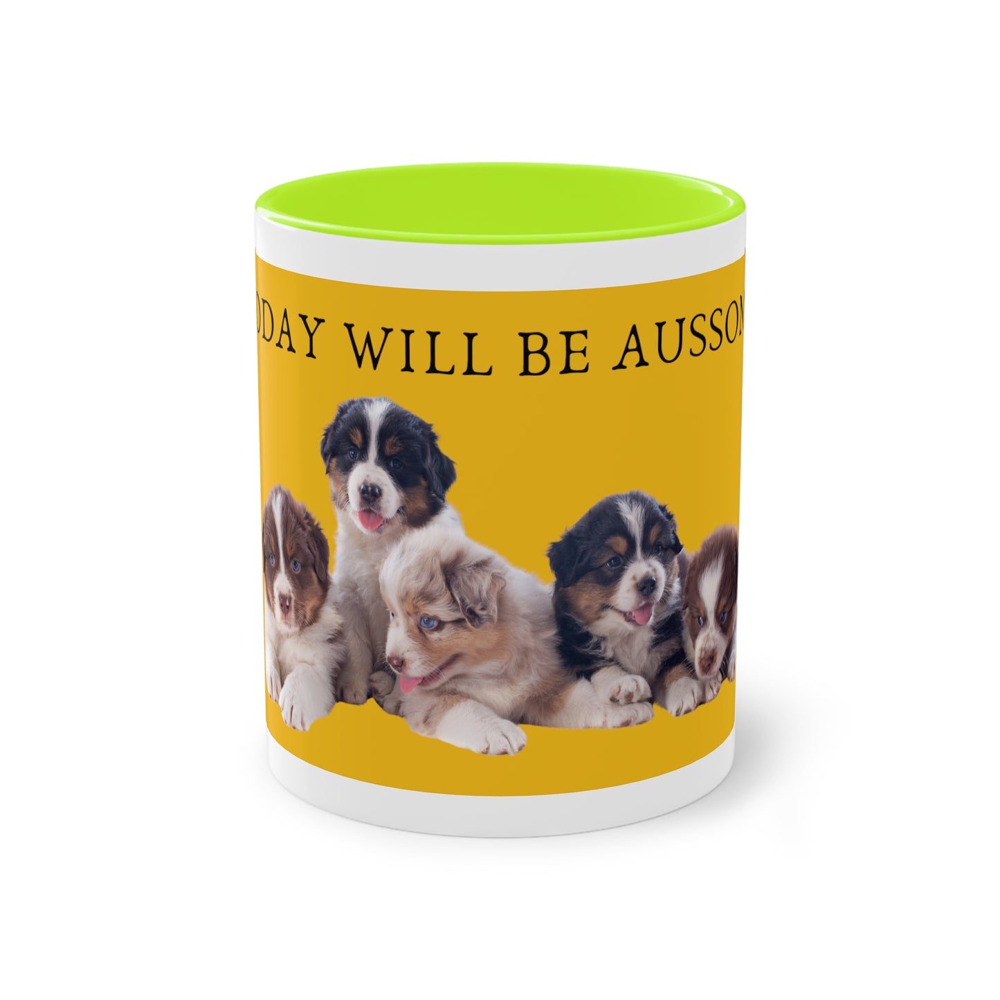 Today Will Be Aussome Aussie Puppies Two-Tone Coffee Mug, 325ml - Yellow