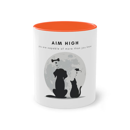 Aim High Cat and Dog Two-Tone Coffee Mug, 325ml - White