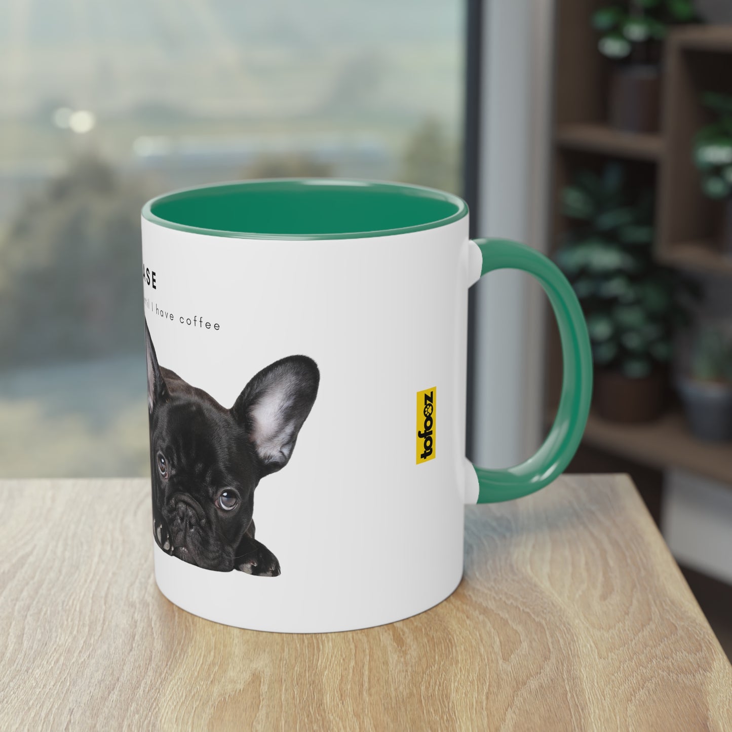 Please Don't Talk Coffee Black French Bulldog Puppy Two-Tone Coffee Mug, 325ml - White