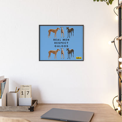 Real Men Respect Galgos Poster with Wooden Frame, Horizontal - Various Sizes