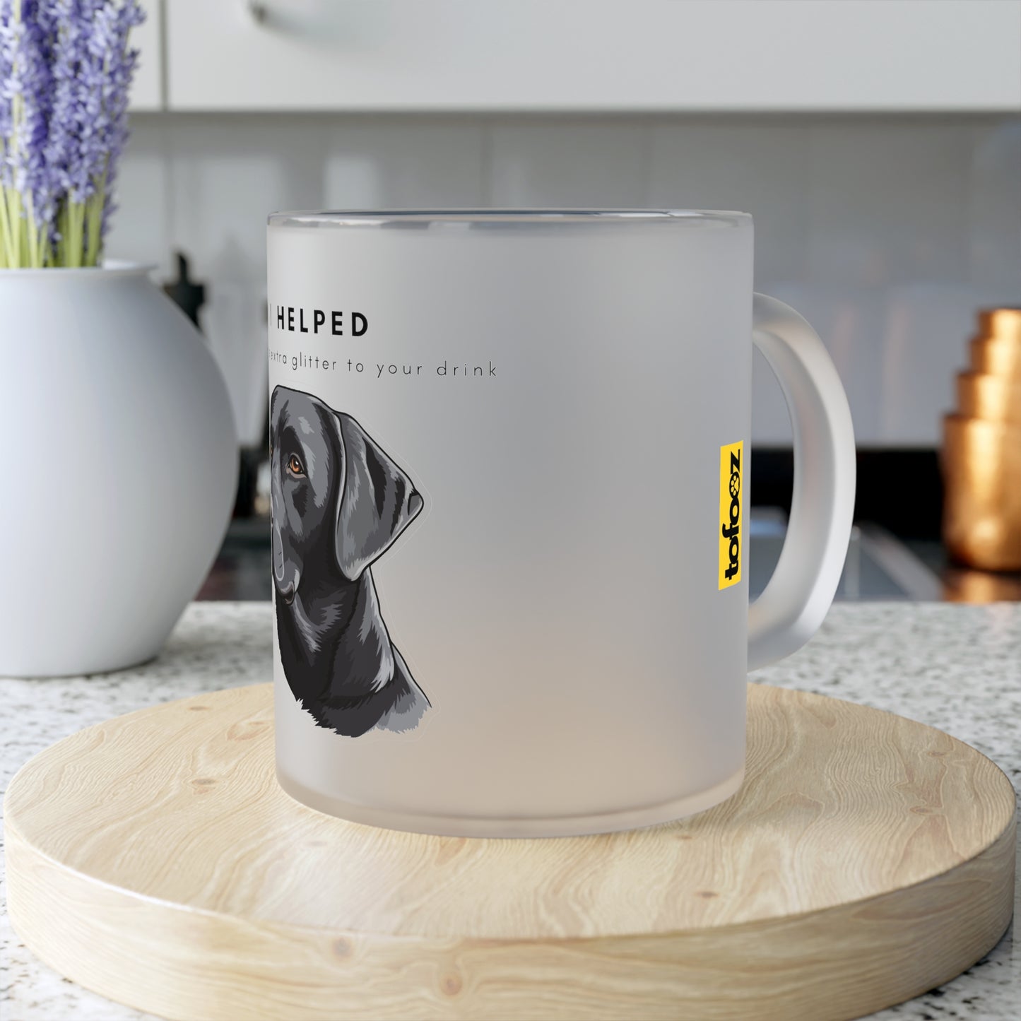 I Helped Add Glitter Black Labrador Sticker - Frosted Glass Mug, 325ml