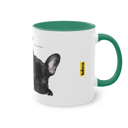 Please Don't Talk Coffee Black French Bulldog Puppy Two-Tone Coffee Mug, 325ml - White