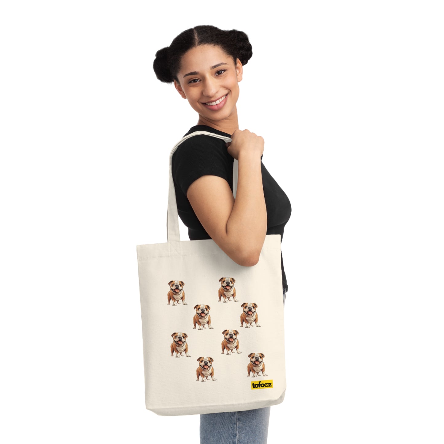 English Bulldog Print Woven Tote Bag