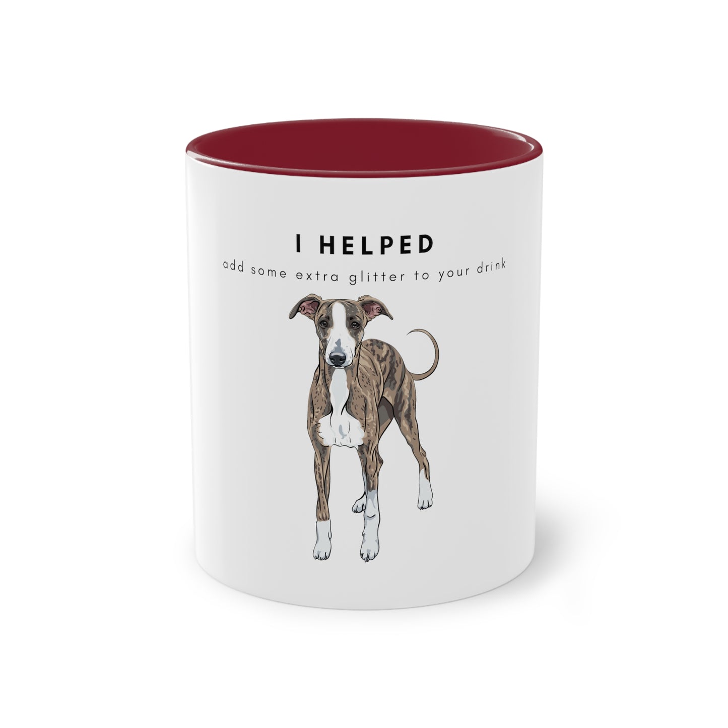 I Helped Add Glitter Greyhound Two-Tone Coffee Mug, 325ml - White