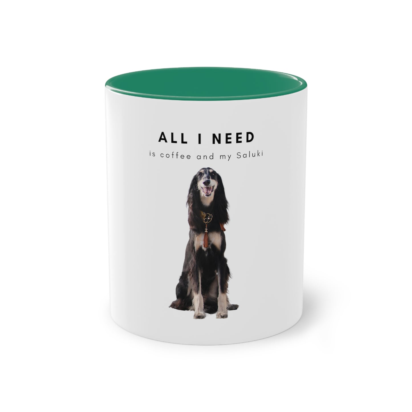 All I Need Is Coffee And My Saluki Two-Tone Coffee Mug, 325ml - White