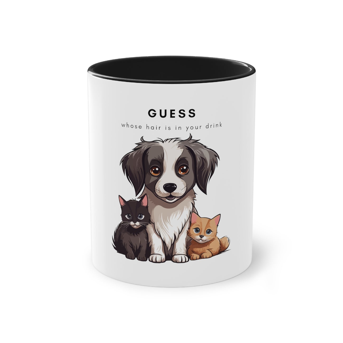 Guess Whose Hair Cats and Dog Two-Tone Coffee Mug, 325ml - White