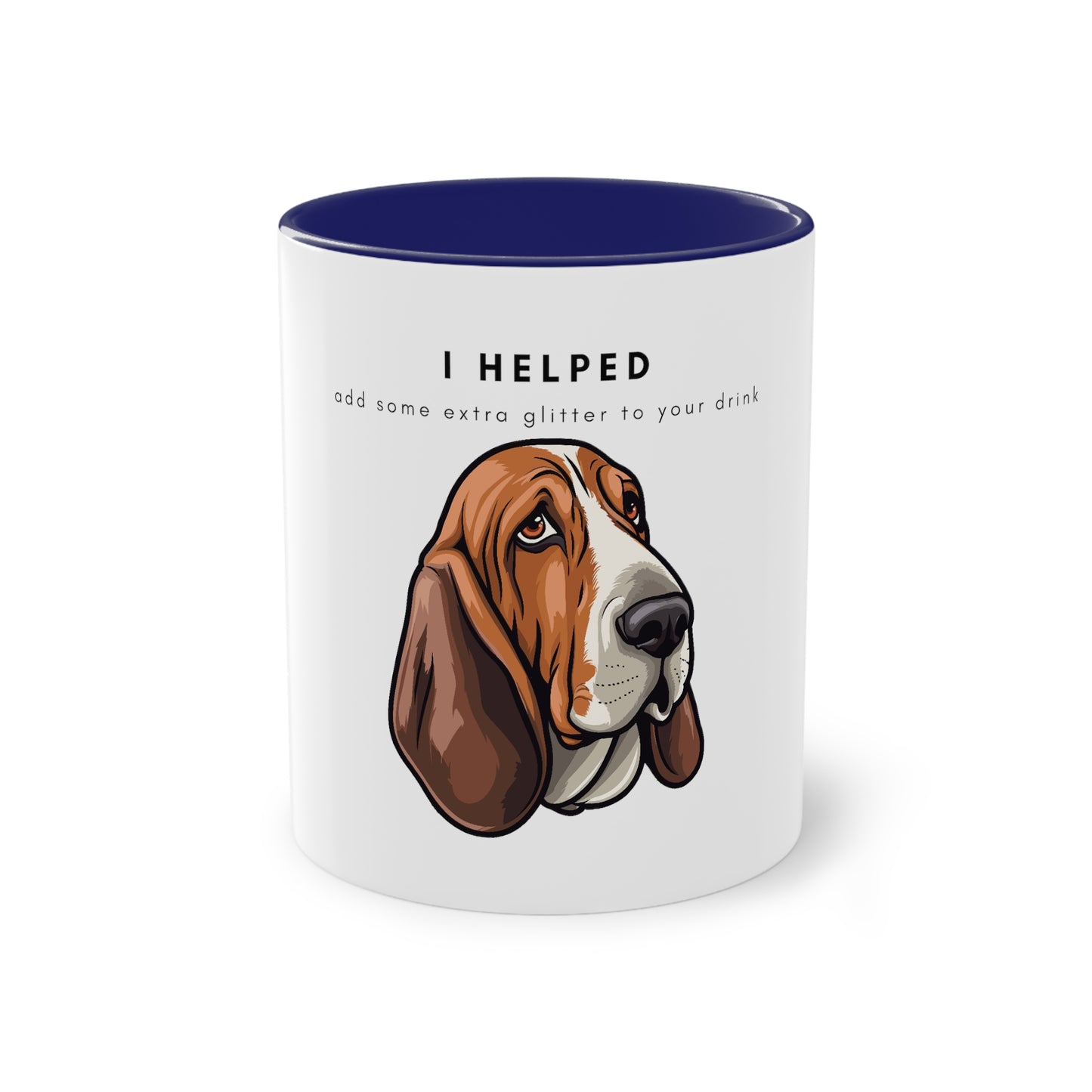 I Helped Add Glitter Basset Hound Two-Tone Coffee Mug, 325ml - White