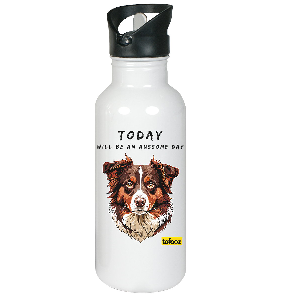 Today Will Be An Aussome Day - Red Tri Australian Shepherd Graphic  - Stainless Steel Drink Bottle