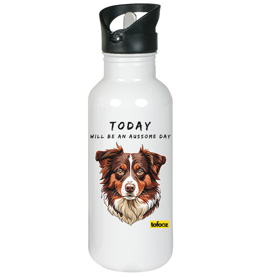 Today Will Be An Aussome Day - Red Tri Australian Shepherd Graphic  - Stainless Steel Drink Bottle