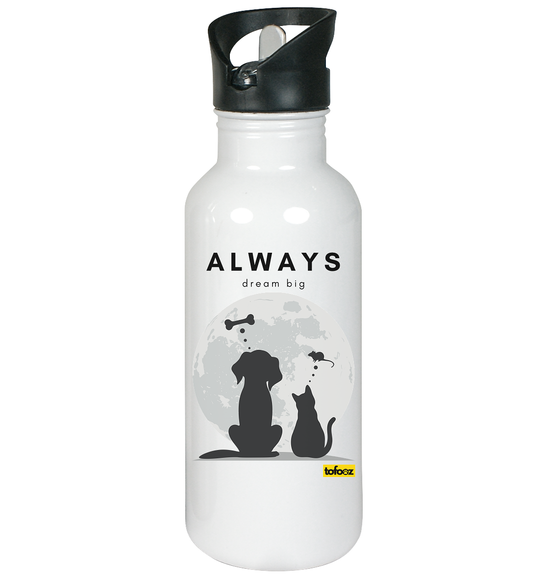 Always Dream Big - Cat and Dog  - Stainless Steel Drink Bottle With Straw