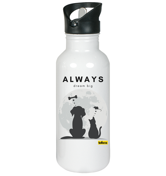 Always Dream Big - Cat and Dog  - Stainless Steel Drink Bottle With Straw