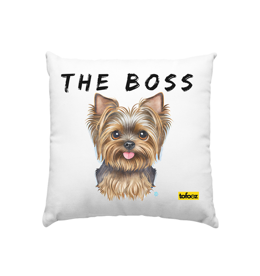 The Boss - Yorkshire Terrier - White Cushion