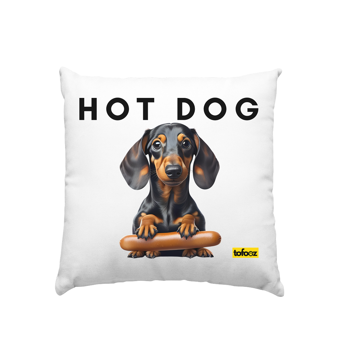 Hot Dog - Dachshund  - White Cushion