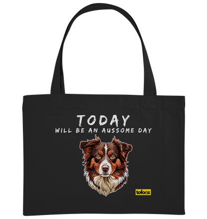 Today Will Be An Aussome Day - Red Tri Australian Shepherd Graphic  - Organic Shopping Bag