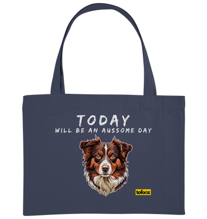 Today Will Be An Aussome Day - Red Tri Australian Shepherd Graphic  - Organic Shopping Bag