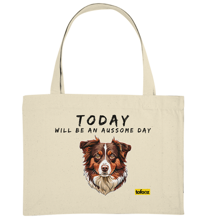 Today Will Be An Aussome Day - Red Tri Australian Shepherd Graphic  - Organic Shopping Bag