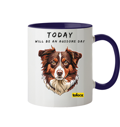 Today Will Be An Aussome Day - Red Tri Australian Shepherd Graphic  - Two Tone Mug