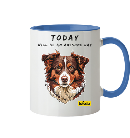 Today Will Be An Aussome Day - Red Tri Australian Shepherd Graphic  - Two Tone Mug