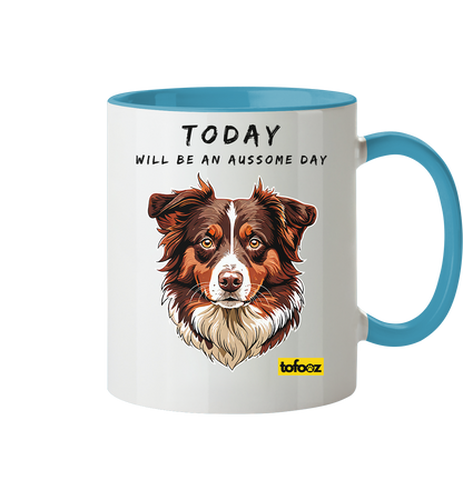 Today Will Be An Aussome Day - Red Tri Australian Shepherd Graphic  - Two Tone Mug