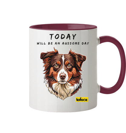 Today Will Be An Aussome Day - Red Tri Australian Shepherd Graphic  - Two Tone Mug