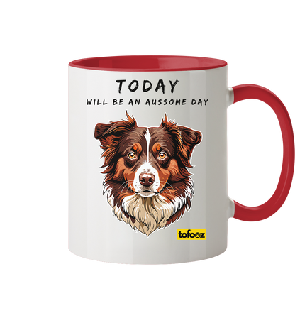 Today Will Be An Aussome Day - Red Tri Australian Shepherd Graphic  - Two Tone Mug