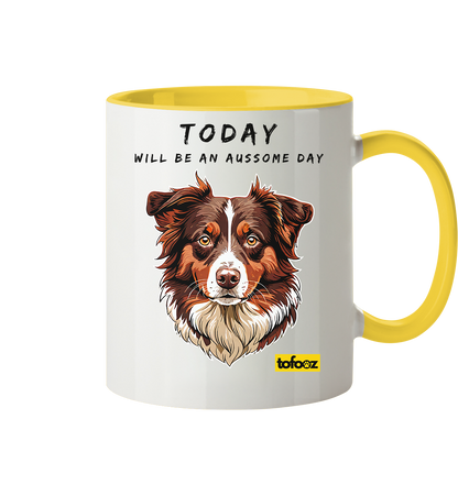 Today Will Be An Aussome Day - Red Tri Australian Shepherd Graphic  - Two Tone Mug