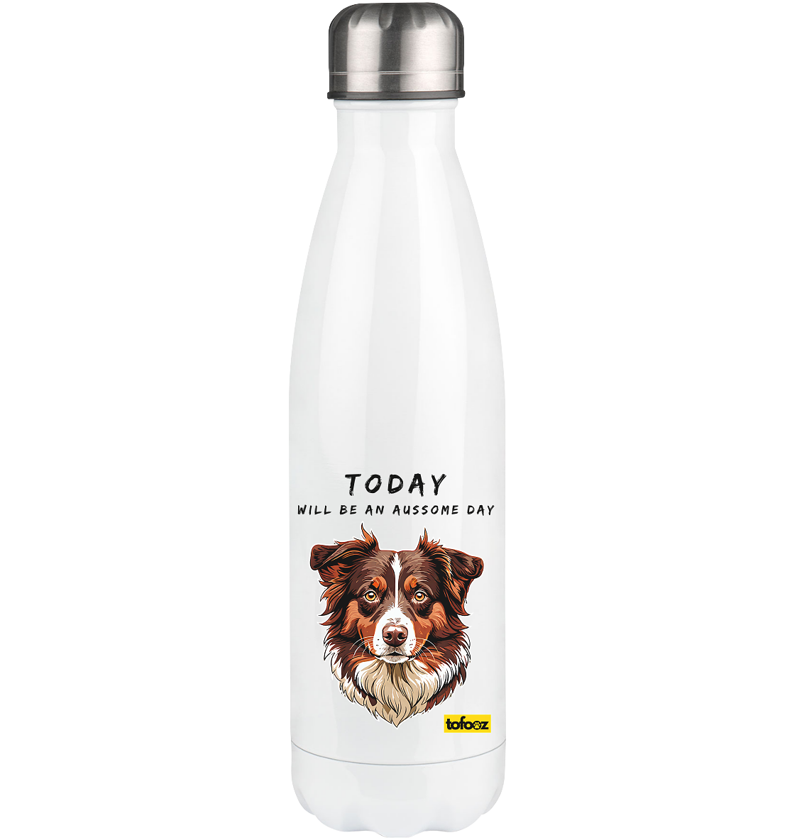 Today Will Be An Aussome Day - Red Tri Australian Shepherd Graphic - Stainless Steel Drink Bottle 500ml