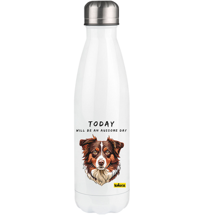 Today Will Be An Aussome Day - Red Tri Australian Shepherd Graphic - Stainless Steel Drink Bottle 500ml